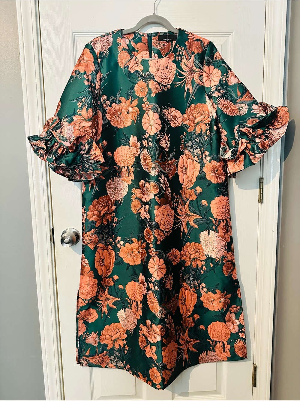 Green Midi Dress with Orange Floral Print
